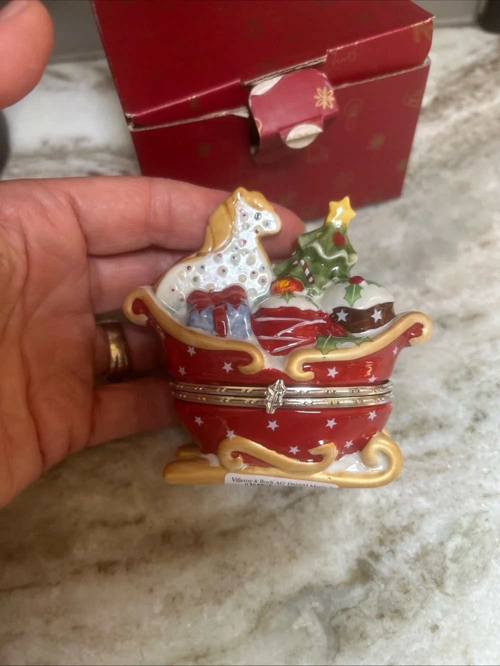 Villeroy Boch Christmas hinged box, accessory case, ceramic, pottery case Gift B